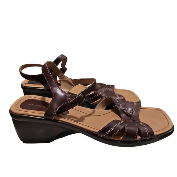 Montego Bay Club 8.5 Brown Tan Strappy Kitten Heel 90s Y2K Sandals Retro - Picture 4 of 7